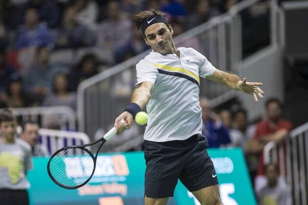March 05, 2018: Roger Federer (SUI) defeated Jack Sock (USA) 7-6 (9), 6-4 at The Match for Africa 5 Silicon Valley played at the SAP Center in San Jose, California. Â© TennisClix CSM Tennis 2018: The Match for Africa 5 Silicon Valley March 05 2018 - ZUMAc04_ 20180305_zaf_c04_037 Copyright: xMalxTaamx