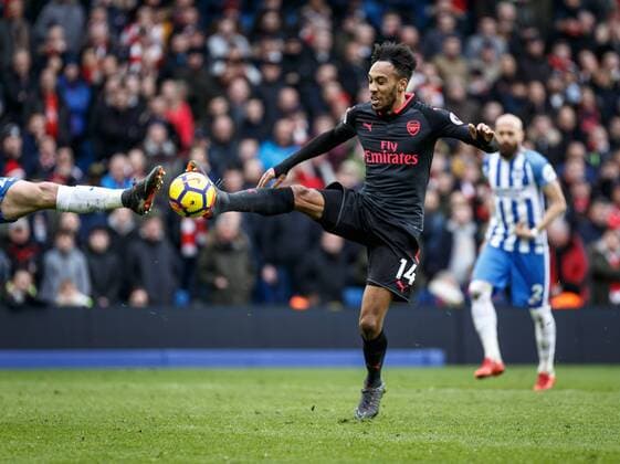 Pierre-Emerick Aubameyang of Arsenal during the Premier League match between Brighton and Hove Albion and Arsenal at the AMEX Stadium, Brighton and Hove, England on 4 March 2018. Copyright: xLiamxMcAvoyx 19170174
