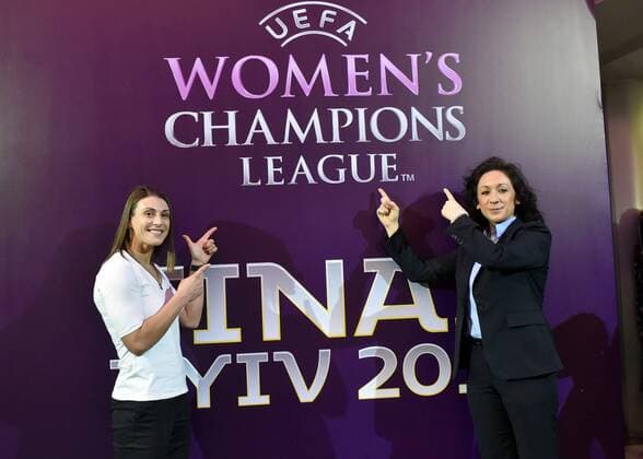 Themen der Woche - SPORT Bilder des Tages - SPORT Ambassador of the 2018 UEFA Women s Champions League final, midfielder of the Ukrainian women s national football team Iia Andrushchak and retired German footballer, recipient of the 2014 FIFA World Player of the Year award, UEFA Best Women s Player in Europe, UEFA women s football advisor Nadine Kessler (L to R) attend the launch of ticket sales for the 2018 UEFA Women s Champions League final, Kyiv, capital of Ukraine, March 6, 2018. The final will take place at the Valeriy Lobanovskyi Dynamo Stadium in Kyiv on May 24. Ukrinform. Launch of ticket sales for 2018 UEFA Women s Champions League final in Kyiv  Copyright: xKubanovPavlox