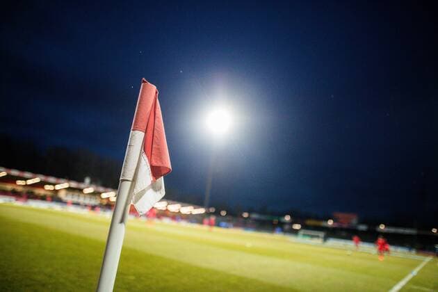 Fußball, Stadiongeschichte SC Fortuna Köln Fußball, GER, Dritte Liga, 28. Spieltag, Fortuna Köln - Chemnitzer FC am Mittwoch, 07. März 2018 im Südstadion in Köln-Zollstock Eckfahne im Südstadion Fortuna Köln - Chemnitzer FC