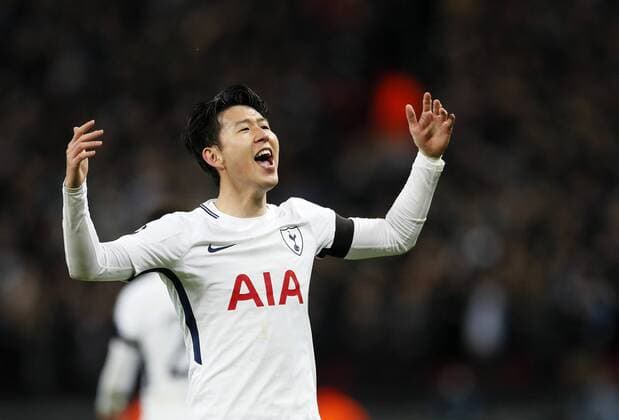 Tottenham s Heung-Min Son celebrates scoring his sides opening goal during the Champions League Round of 16 match at Wembley Stadium, London. Picture date: March 7th 2018. Picture credit should read: David Klein Sportimage EDITORIAL USE ONLY. No use with unauthorised audio, video, data, fixture lists, club league logos or live services. Online in-match use limited to 120 images, no video emulation. No use in betting, games or single club league player publications.