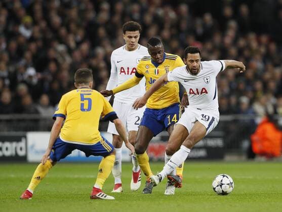 Tottenham s Mousa Dembele tussles with Juventus Blaise Matuidi during the Champions League Round of 16 match at Wembley Stadium, London. Picture date: March 7th 2018. Picture credit should read: David Klein Sportimage EDITORIAL USE ONLY. No use with unauthorised audio, video, data, fixture lists, club league logos or live services. Online in-match use limited to 120 images, no video emulation. No use in betting, games or single club league player publications.