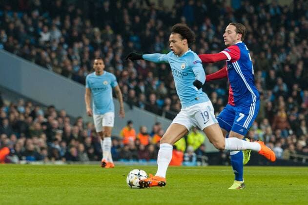 Manchester City v FC Basel UEFA Champions League Luca Zuffi of Basel fails to stop Leroy San? of Manchester City bearing down on goal during the UEFA Champions League match at the Etihad Stadium, Manchester Content Not Available For UK Newspapers Copyright: xMattxWilkinsonx FIL-11459-0025