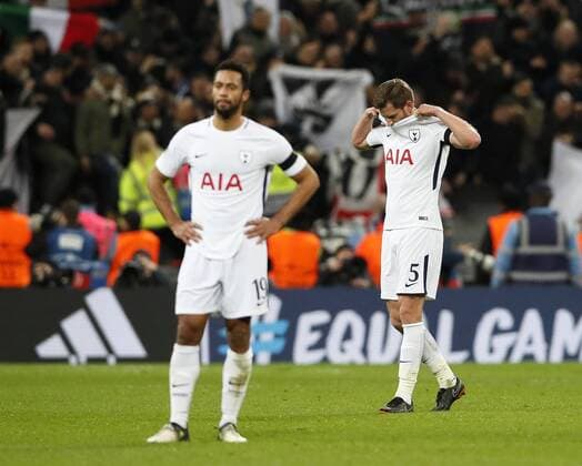Tottenham s Jan Vertonghen looks on dejected at the final whistle during the Champions League Round of 16 match at Wembley Stadium, London. Picture date: March 7th 2018. Picture credit should read: David Klein Sportimage EDITORIAL USE ONLY. No use with unauthorised audio, video, data, fixture lists, club league logos or live services. Online in-match use limited to 120 images, no video emulation. No use in betting, games or single club league player publications.