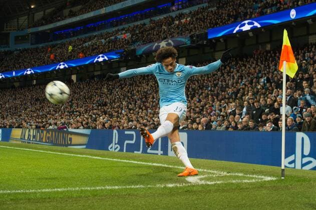 Manchester City v FC Basel UEFA Champions League Leroy San? of Manchester City takes a corner kick during the UEFA Champions League match at the Etihad Stadium, Manchester Content Not Available For UK Newspapers Copyright: xMattxWilkinsonx FIL-11459-0050