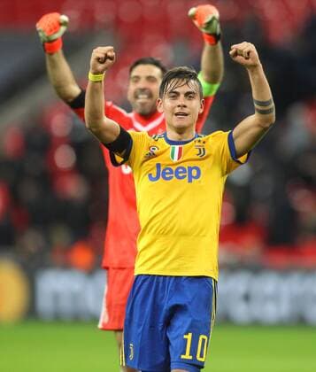 Tottenham Hotspur v Juventus UEFA Champions League Gianluigi Buffon of Juventus and Paulo Dybala of Juventus celebrate victory at the end of the UEFA Champions League match at Wembley Stadium, London Content Not Available For UK Newspapers Copyright: xPaulxChestertonx FIL-11460-0126