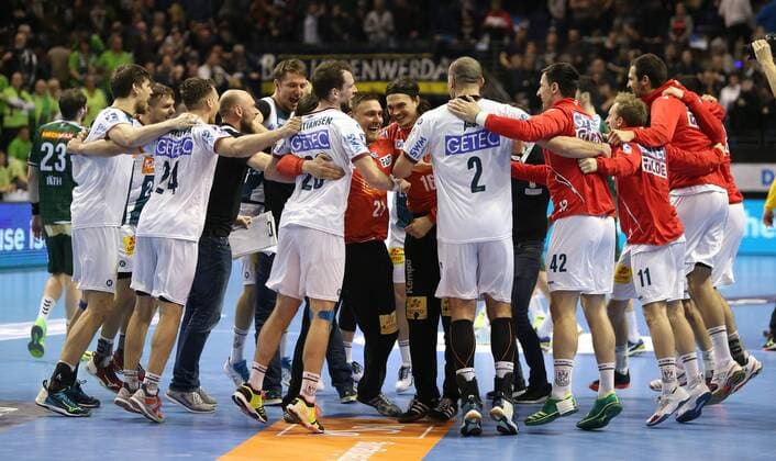 07.03.18, Handball - DHB-Pokal, Füchse Berlin - SC Magdeburg Bild: Jubel bei SV Magdeburg Handball - DHB-Pokal - Füchse Berlin - SC Magdeburg