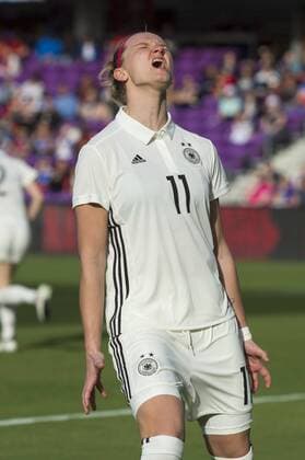 ORLANDO, FL - MARCH 07: Germany forward Alexander Popp (11) reacts to a missed opportunity during the first half of the SheBelieves Cup match between France and Germany on March 07, 2018, at Orlando City Stadium in Orlando, FL. (Photo by Roy K. Miller Icon Sportswire) SOCCER: MAR 07 SheBelieves Cup - Germany v France Icon180307011 EDITORIAL USE ONLY