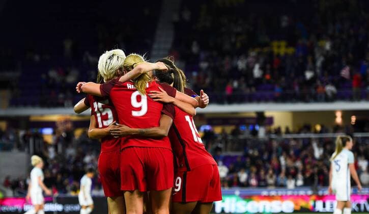 March 7, 2018 - Orlando City, FL, USA - Orlando City, FL - Wednesday March 07, 2018: USWNT celebrate a goal during a 2018 SheBelieves Cup match between the women s national teams of the United States (USA) and England (ENG) at Orlando City Stadium. USWNT celebrate a goal - ZUMAt139 20180307_zaa_t139_100 Copyright: xBradxSmithx