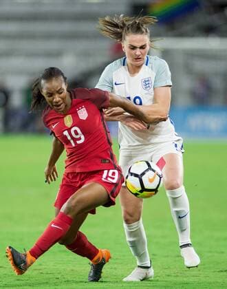 March 7, 2018 - Orlando City, FL, USA - Orlando City, FL - Wednesday March 07, 2018: Crystal Dunn, Mel Lawley during a 2018 SheBelieves Cup match between the women s national teams of the United States (USA) and England (ENG) at Orlando City Stadium. Crystal Dunn, Mel Lawley - ZUMAt139 20180307_zaa_t139_118 Copyright: xJeremyxReperx