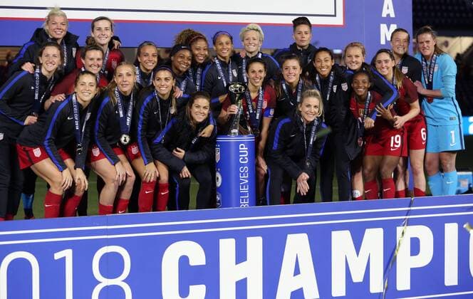 March 7, 2018 - Orlando, FL, USA - USA players celebrate after winning the She Believes Cup, 1-0, against England at Orlando City Stadium on Wednesday, March 7, 2018, in Orlando, Fla. USA vs. England women s soccer in Orlando - ZUMAm67_ 20180307_zaf_m67_033 Copyright: xStephenxM.xDowellx