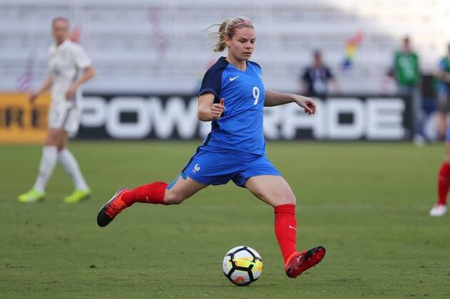 ORLANDO, FL - MARCH 07: France forward Eugenie Le Sommer (9) kicks the ball during the SheBelieves Cup soccer match between Germany and France on March 7, 2018 at Orlando City Stadium in Orlando FL. (Photo by Joe Petro Icon Sportswire) SOCCER: MAR 07 SheBelieves Cup - Germany v France Icon20180307123 EDITORIAL USE ONLY