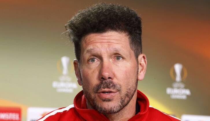 Cholo Simoene durante la rueda de prensa antes del partido de Europa League contra el Lokomotiv. Cholo Simeone attends the press conference PK Pressekonferenz before the start of the Europa League match against Lokomotiv. 