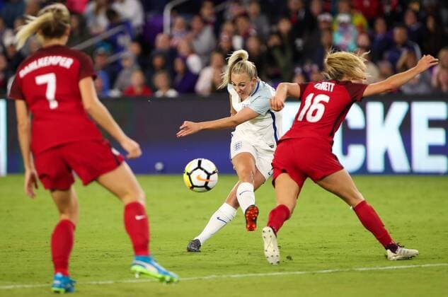 March 7, 2018 - Orlando, Florida, USA - England forward Toni Duggan (11) shoots to goal past Unites States defender Emily Sonnett (16) during the second half of the SheBelieves Cup women s soccer match between the USA Women s national team Nationalteam and the English Women s National Team at the Orlando City Stadium in Orlando, Florida. USA won 1-0. Soccer 2018: SheBelieves Cup - USA vs England MAR 07 - ZUMAh333 20180307_zap_h333_009 Copyright: xMarioxHoubenx