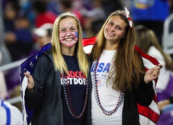 March 7, 2018 - Orlando, Florida, USA - USA fans pose for the camera during the first half of the SheBelieves Cup women s soccer match between the USA Women s national team Nationalteam and the English Women s National Team at the Orlando City Stadium in Orlando, Florida. Soccer 2018: SheBelieves Cup - USA vs England MAR 07 - ZUMAh333 20180307_zap_h333_013 Copyright: xMarioxHoubenx