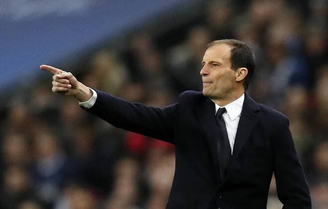 Juventus Massimiliano Allegri in action during the Champions League Round of 16 match at Wembley Stadium, London. Picture date: March 7th 2018. Picture credit should read: David Klein Sportimage EDITORIAL USE ONLY. No use with unauthorised audio, video, data, fixture lists, club league logos or live services. Online in-match use limited to 120 images, no video emulation. No use in betting, games or single club league player publications.