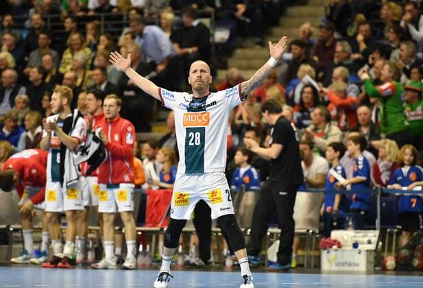 Robert Weber (Magdeburg), jubelt nach einem Tor Füchse Berlin - SC Magdeburg REWE-Pokal, Viertelfinale 2017 2018, Herren, Männer, Handball, Deutschland, Germany, Max-Schmeling-Halle Berlin, 7.3.2018