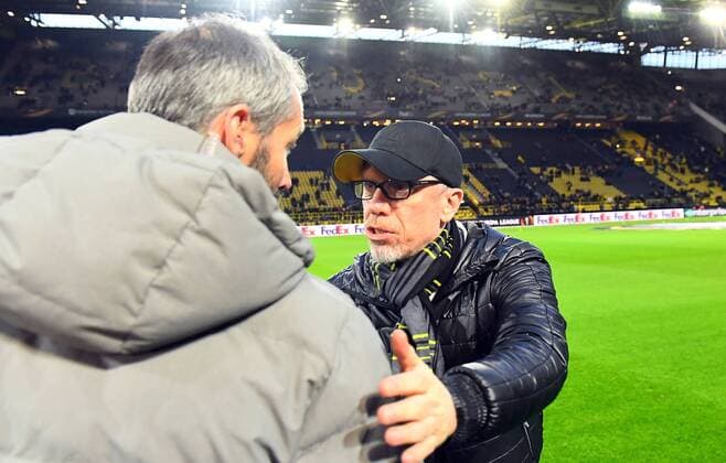 08.03.2018, xjhx, Fussball Europa League, Borussia Dortmund - RB Salzburg, emspor, v.l. Trainer Marco Rose (FC Red Bull Salzburg), Trainer Peter Stoeger (Borussia Dortmund) Dortmund