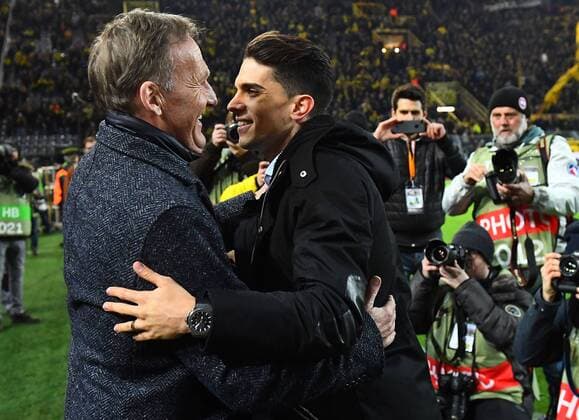 08.03.2018, xjhx, Fussball Europa League, Borussia Dortmund - RB Salzburg, emspor, v.l. Geschaeftsfuehrer Hans-Joachim Watzke (Borussia Dortmund), Marc Bartra Dortmund