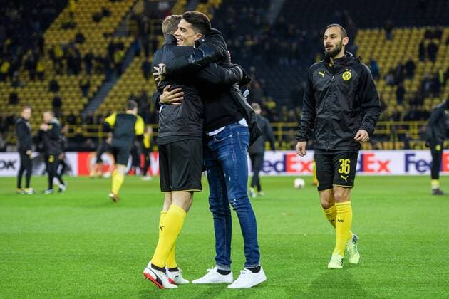 Marcel Schmelzer (Borussia Dortmund 29), Marc Bartra und Oemer Toprak (Borussia Dortmund 36) beim Europa League Achtelfinale zwischen Borussia Dortmund und dem FC Salzburg am 08.03.2018, Dortmund Copyright: xSchuelerx xEibnerx-xPressefotox EP_JSE
