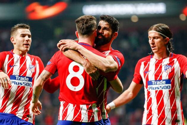 Saul of Atletico de Madrid celebrates the goal during the UEFA Europa League match played on Wanda Metropolitano Stadium, Madrid, Spain, between Atletico de Madrid and Lokomotiv Moskva, Mar 08th 2018. Photo: Oscar J. Barroso AFP7  xOscarxJ.xBarrosox xAFP7x xAtleticoxdexMadridxvxLokomotiv,xEuropaxLeague,xSpain,xMarx8thx20x