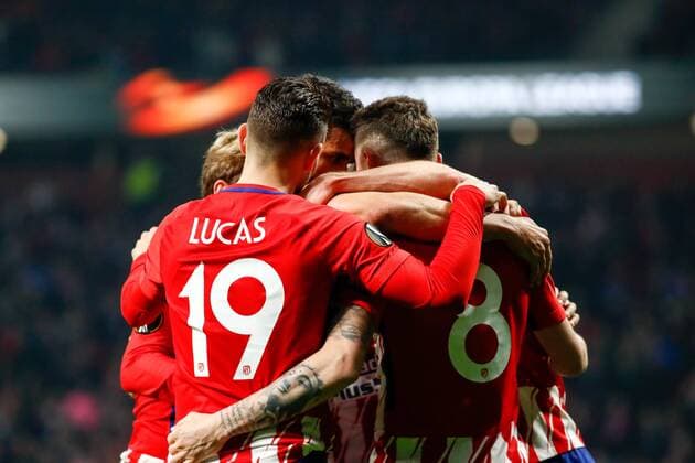 Saul of Atletico de Madrid celebrates the goal during the UEFA Europa League match played on Wanda Metropolitano Stadium, Madrid, Spain, between Atletico de Madrid and Lokomotiv Moskva, Mar 08th 2018. Photo: Oscar J. Barroso AFP7  xOscarxJ.xBarrosox xAFP7x xAtleticoxdexMadridxvxLokomotiv,xEuropaxLeague,xSpain,xMarx8thx20x