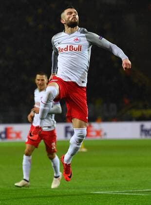 08.03.2018, xjhx, Fussball Europa League, Borussia Dortmund - RB Salzburg, emspor, v.l. Valon Berisha (FC Red Bull Salzburg) celebrate the goal, Torjubel zum 0:2 Dortmund