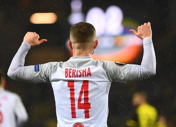 08.03.2018, xjhx, Fussball Europa League, Borussia Dortmund - RB Salzburg, emspor, v.l. Valon Berisha (FC Red Bull Salzburg) celebrate the goal, Torjubel zum 0:2 Dortmund