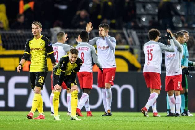 Maximilian Philipp (Borussia Dortmund 20) und Marco Reus (Borussia Dortmund 11) beim Europa League Achtelfinale zwischen Borussia Dortmund und dem FC Salzburg am 08.03.2018, Dortmund Copyright: xSchuelerx xEibnerx-xPressefotox EP_JSE