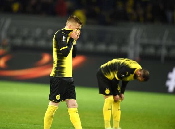 EL, 1 8-Finale, Borussia Dortmund - RB Salzburg 08.03.2018 Marco Reus und Ömer Toprak (BVB) enttäuscht nach dem Speil