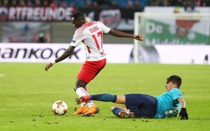 RB Leipzig - St.Petersburg Fussball Euro League Leipzig, 08.03.2018, Red Bull Arena, Fussball, UEFA EURO EM Europameisterschaft Fussball League , Achtelfinale Hinspiel, RB Leipzig vs. FK Zenit St. Petersburg , Im Bild v.l.: Bruma (17, RB Leipzig) und EmilianoÊRigoni (10, Zenit). ,