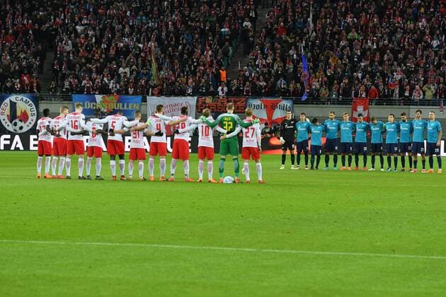 Schweigeminute vor dem Anpfiff, RB Leipzig vs. Zenit St. Petersburg, Fussball, UEFA Europa League, 08.03.2018, Leipzig Copyright: xEIBNER BertxHarzerx EP_BHR
