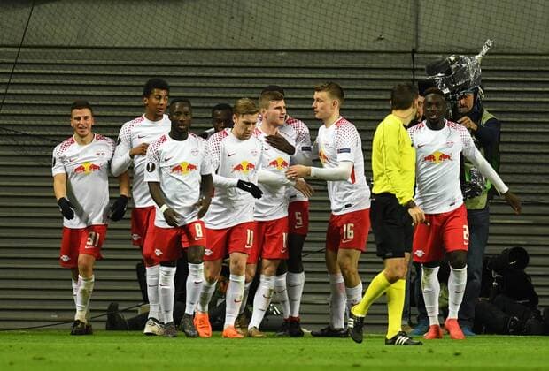 Fussball, Herren, Saison 2017 2018, Europa League (Achtelfinale, Hinspiel), RB Leipzig - Zenit St. Petersburg, Leipzig, Jubel nach Tor zum 1:0, 08.03. 2018, Copyright: xMatthiasxKochx