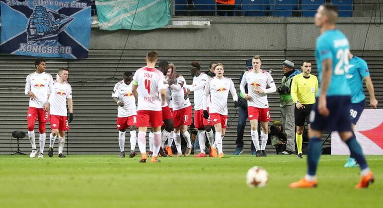 RB Leipzig - St.Petersburg Fussball Euro League Leipzig, 08.03.2018, Red Bull Arena, Fussball, UEFA EURO EM Europameisterschaft Fussball League , Achtelfinale Hinspiel, RB Leipzig vs. FK Zenit St. Petersburg , Im Bild: Leipziger Torjubel nach dem 1:0 durch Bruma (17, RB Leipzig). ,