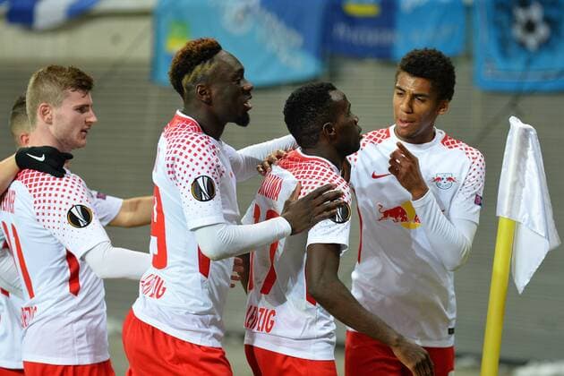 Mannschaft von RB Leipzig bejubelt das 1:0, Torschuetze Bruma (RB Leipzig) 2.v.re. , RB Leipzig vs. Zenit St. Petersburg, Fussball, UEFA Europa League, 08.03.2018, Leipzig Copyright: xEIBNER BertxHarzerx EP_BHR