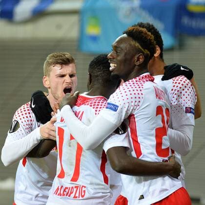 Mannschaft von RB Leipzig bejubelt das 1:0, RB Leipzig vs. Zenit St. Petersburg, Fussball, UEFA Europa League, 08.03.2018, Leipzig Copyright: xEIBNER BertxHarzerx EP_BHR