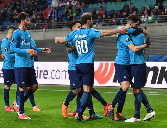 Fussball, Herren, Saison 2017 2018, Europa League (Achtelfinale, Hinspiel), RB Leipzig - Zenit St. Petersburg, Zemit, Jubel nach Tor zum 2:1, 08.03. 2018, Copyright: xMatthiasxKochx