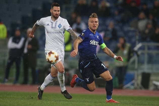 8.03.2018. Stadio Olimpico, Rome, Italy. Uefa League SS Lazio vs Dynamo Kiev.TAMAS KADAR (DIN) AND CIRO IMMOBILE (LAZ) in action during the match S.S. Lazio vs Dynamo Kiev at Stadio Olimpico in Rome.  Copyright: xMarcoxIacobuccix xIPAx xMarcoxIacobuccix