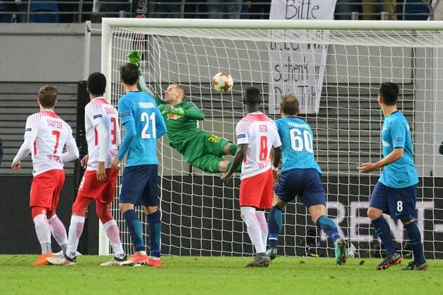 Anschlussstreffer fuer Zenit zum 2:1, Peter Gulacsi (Torwart, RB Leipzig) machtlos, RB Leipzig vs. Zenit St. Petersburg, Fussball, UEFA Europa League, 08.03.2018, Leipzig Copyright: xEIBNER BertxHarzerx EP_BHR