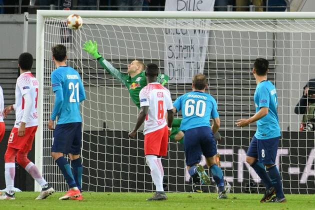 Anschlussstreffer fuer Zenit zum 2:1, Peter Gulacsi (Torwart, RB Leipzig) machtlos, RB Leipzig vs. Zenit St. Petersburg, Fussball, UEFA Europa League, 08.03.2018, Leipzig Copyright: xEIBNER BertxHarzerx EP_BHR
