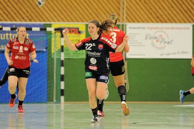 Marie-Christine Beddies (SG H2Ku Herrenberg Kuties 22) Jubelt SG H2Ku Herrenberg Kuties,Handball,Ligaspiel,10.03.2018, Foto:TBaur Eibner Herrenberg Copyright: xBaur xEibner-Pressefotox EP_Toba