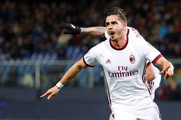 IPP20180311 Football - soccer: Serie A, CFC Genua 1893 - AC Mailand, andre silva esulta dopo il gol del 0-1 (Hinweis: Verwendung nur in Deutschland - only Germany) *** IPP20180311 Football soccer Serie A CFC Genoa 1893 AC Milan andre silva esulta dopo il gol del 0 1 Note Use only in Germany only Germany 