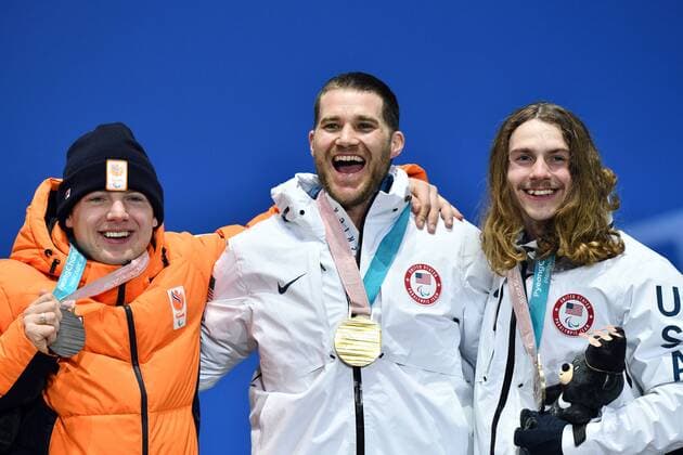12-3-2018 SNOWBOARDEN: PARALYMPISCHE SPELEN: PARALYMPIC GAMES: PYEONGCHANG 2018 Snowboard Cross. Chris Vos wint zilver. Foto: Mathilde Dusol. xVIxVIxImagesx xSoenarxChamidxsportfotografiexIVx 10327072