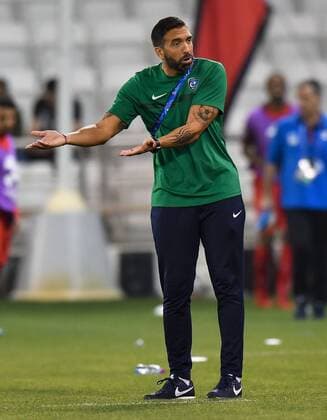 (180313) -- DOHA, March 13, 2018 -- Al-Hilal s head coach Juan Ignacio Brown reacts during the AFC Champions League Group D soccer match between Qatar s Al-Rayyan and Saudi Arabia s Al-Hilal FC at Jassim Bin Hamad Stadium in Doha, capital of Qatar, March 12, 2018. Qatar s Al-Rayyan won 2-1. ) (SP)QATAR-DOHA-SOCCER-AFC CHAMPIONS-GROUP D Nikku 