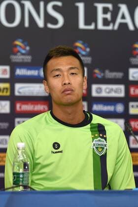 Kim Shin-wook of South Korea s Jeonbuk Hyundai Motors attends a press conference PK Pressekonferenz before the Group E match against China s Tianjin Quanjian during the 2018 AFC Champions League in Tianjin, China, 13 March 2018. Jeonbuk Hyundai Motors gears up for AFC group match against Tianjin Quanjian  20180313_27591