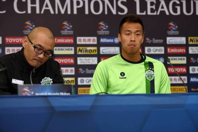 Kim Shin-wook of South Korea s Jeonbuk Hyundai Motors attends a press conference PK Pressekonferenz before the Group E match against China s Tianjin Quanjian during the 2018 AFC Champions League in Tianjin, China, 13 March 2018. Jeonbuk Hyundai Motors gears up for AFC group match against Tianjin Quanjian  20180313_50190