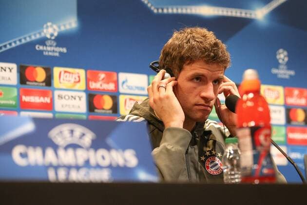 Thomas Mueller 25 (FC Bayern Muenchen) bei der Pressekonferenz stellt sich den Fragen der Medienvertreter, Pressekonferenz, FC Bayern Muenchen, Fussball, Achtelfinale, Champions League, 13.03.2018 Istanbul Istanbul Tuerkei