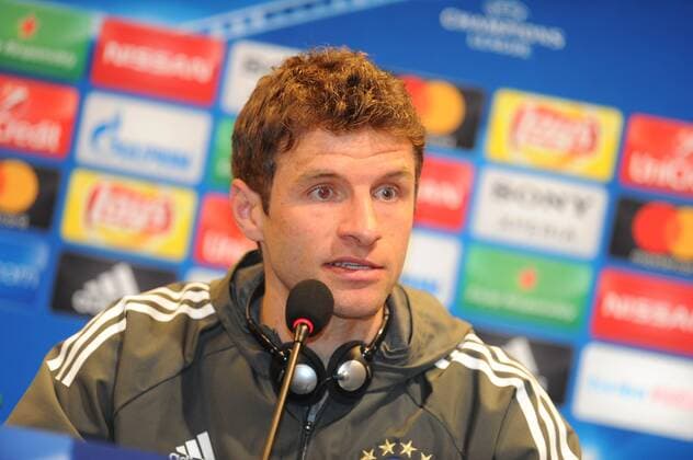 Bayern Munchen s Football Team player Thomas Muller gives a press conference PK Pressekonferenz on the eve of the team s a day before their UEFA Champions League second leg match against Besiktas on March 13 , 2018 in Istanbul , Turkey. 