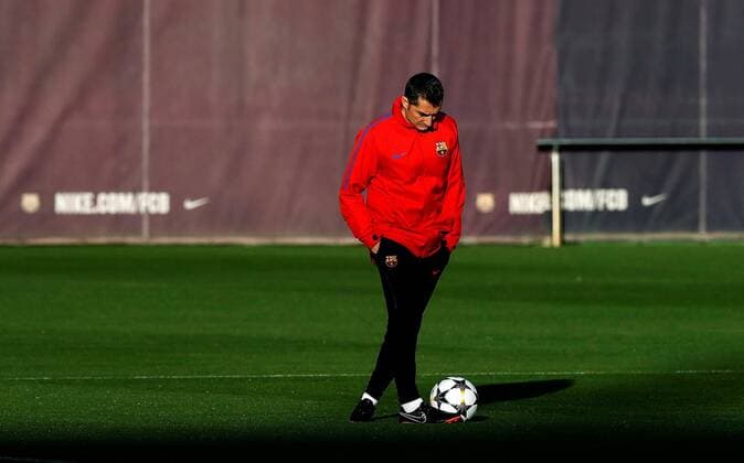 FC Barcelona Barca s head coach Ernesto Valverde leads a training session of the team at the sports complex in Sant Joan Despi, Barcelona, Spain, 13 March 2018. FC Barcelona will face Chelsea FC on a Champions League round of 16 second leg soccer match on 14 March 2018 at the Camp Nou stadium in Barcelona. FC Barcelona s presser !ACHTUNG: NUR REDAKTIONELLE NUTZUNG!  Copyright: xAlbertoxEstevezx GRAF1361 20180313-636565643746385749