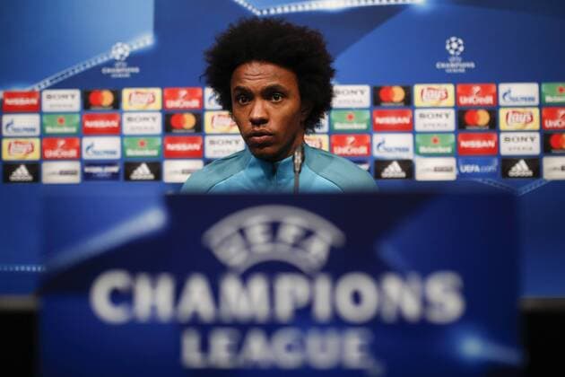 13th March 2018, Camp Nou, Barcelona, Spain; UEFA Champions League football, FC Barcelona Barca versus Chelsea, pre match press conference PK Pressekonferenz Willian of Chelsea FC speaks during the pre-match press conference  ActionPlus12001257